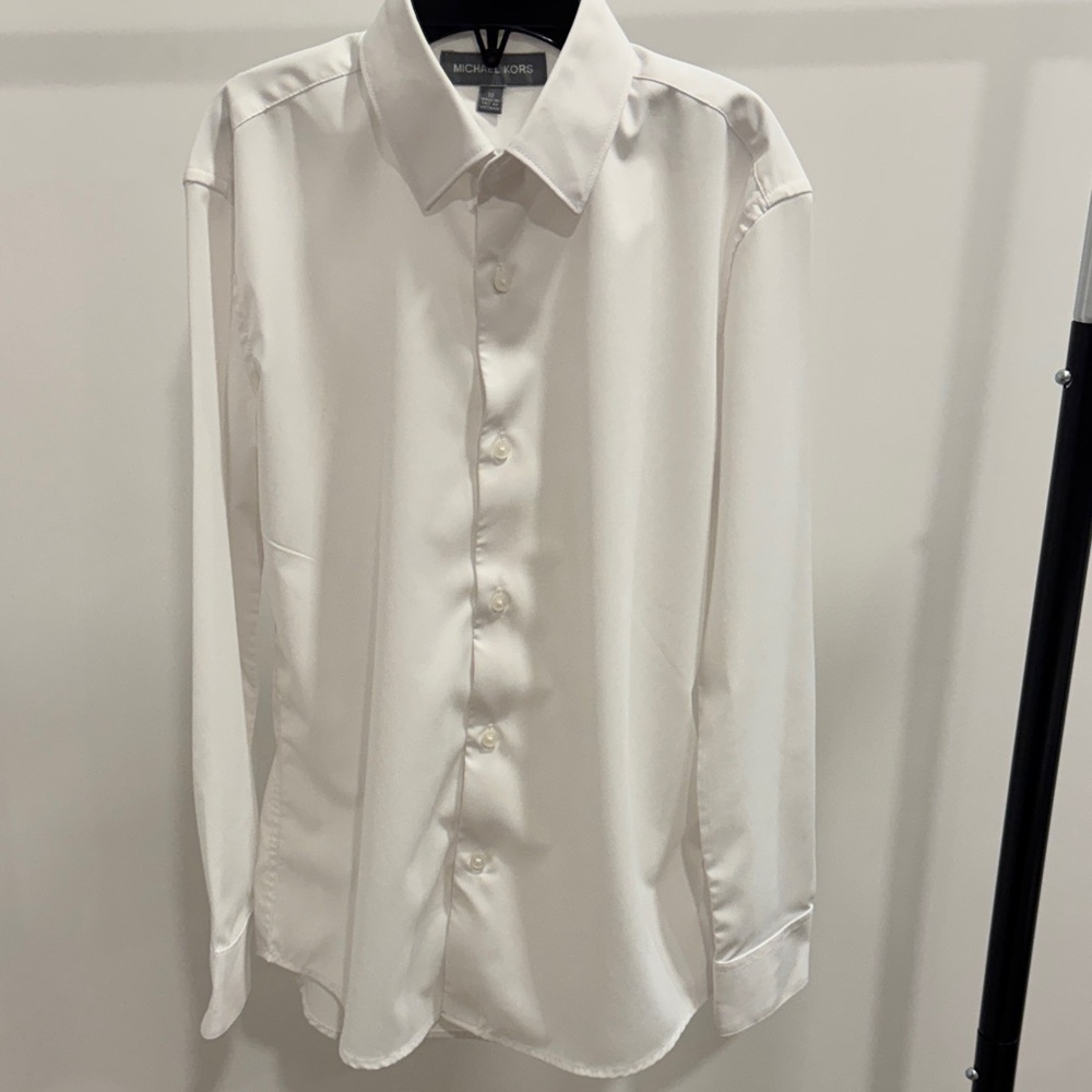 Michael Kors Men's Classic White Button-Front Dress Shirt